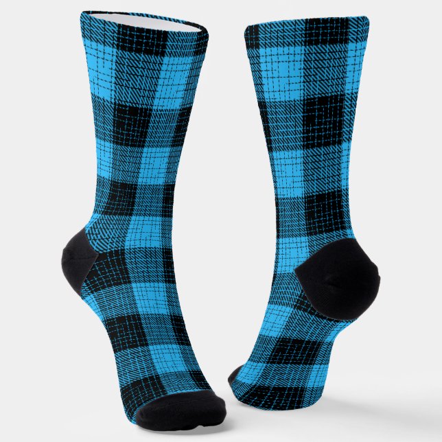  Blue Black Crosshatch Buffalo Check Socks (Angled)