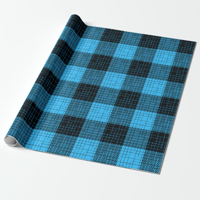 Blue Black Crosshatch Buffalo Check Wrapping Paper (Unrolled)
