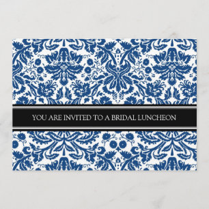 Blue Black Damask Bridal Lunch Invitation
