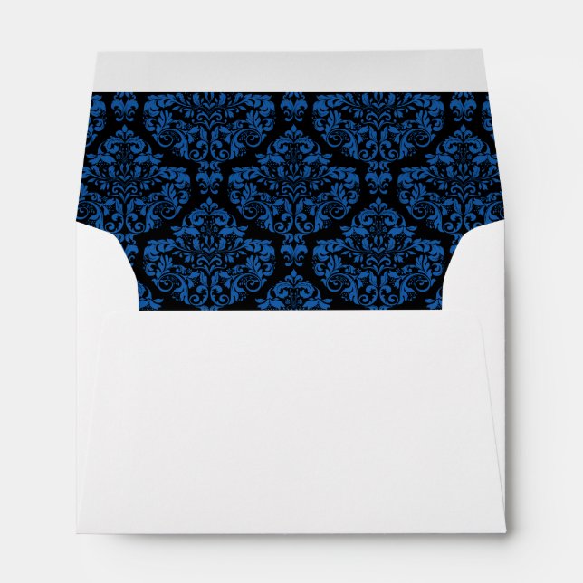 Blue Black Damask Lined Wedding Envelopes (Back (Bottom))