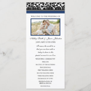 Blue Black Damask Photo Wedding Program