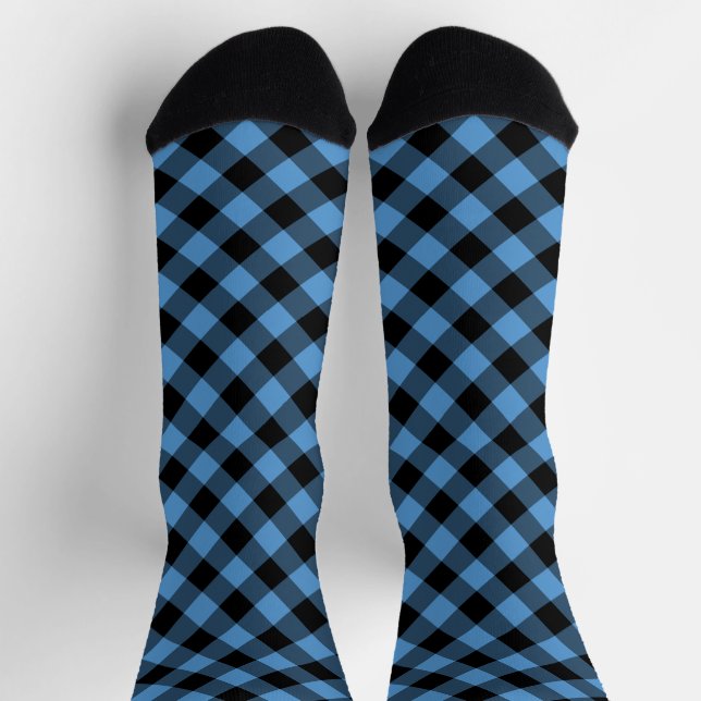 Blue Black Diamond Gingham Pattern Socks (Top)
