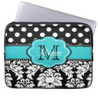 Blue Black Dot Damask Personalised Computer Sleeve
