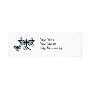 Blue & black Dragonflies on yellow address label Return Address Label