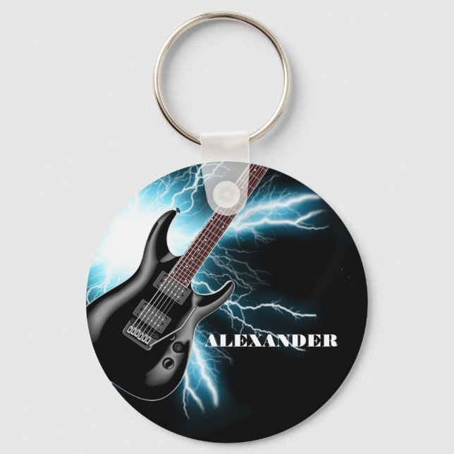 Blue & Black Electric Guitar Design Keychain (Front)
