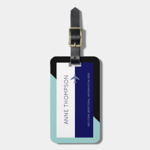 blue / black elegant, modern & geometric luggage tag