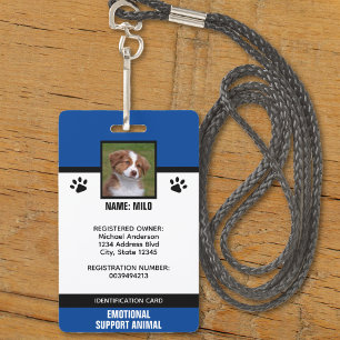 Blue & Black Emotional Support Service Animal ID Badge