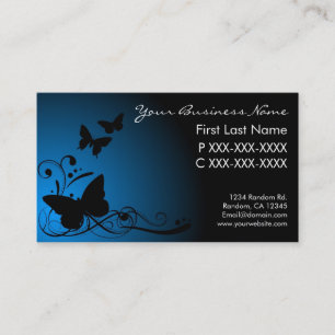 Blue black fade butterfly swirls business cards