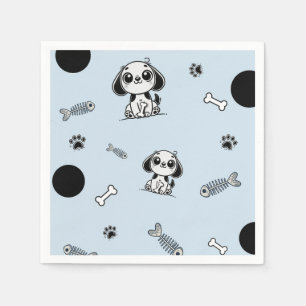Blue & Black Fish Bones Puppy Dog Birthday Party  Napkin