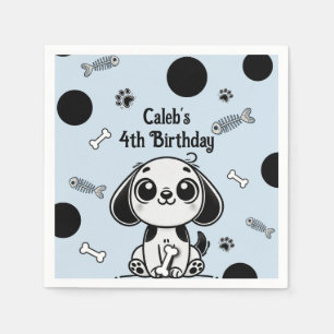 Blue & Black Fish Bones Puppy Dog Birthday Party  Napkin