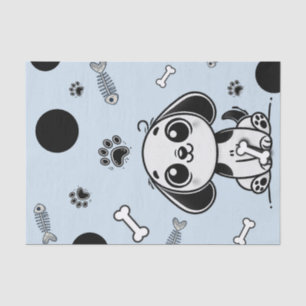 Blue & Black Fish Bones Puppy Dog Birthday Party  Tissue Paper