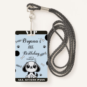 Blue Black Fish Bones Puppy Dog Birthday VIP Pass ID Badge