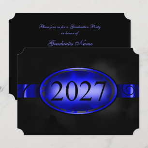 Blue & Black Floral Button 2027 Graduation Party Invitation