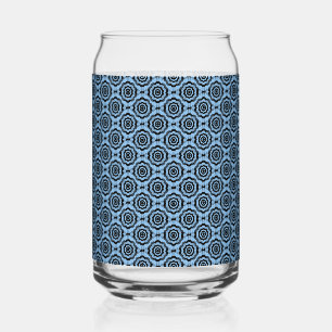 Blue Black Flower Seamless Pattern Can Glass
