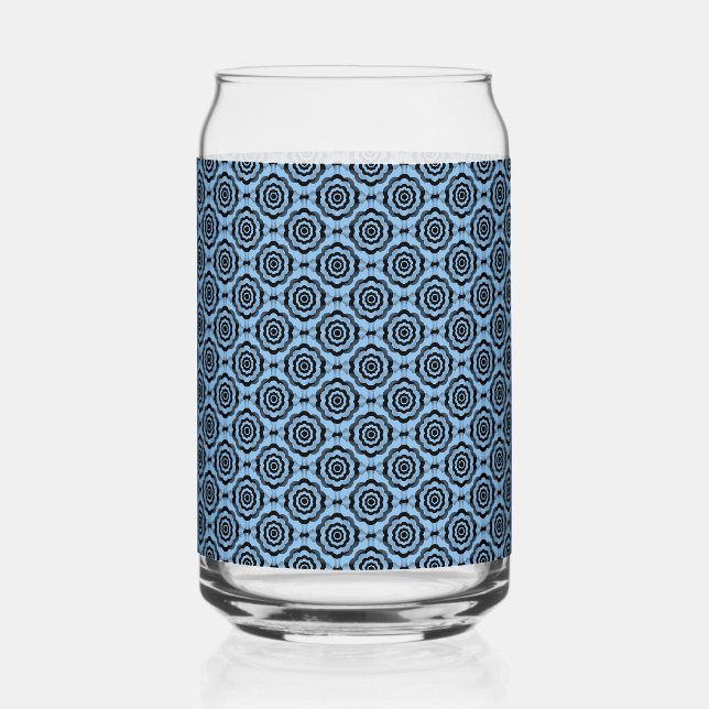 Blue Black Flower Seamless Pattern Can Glass (Front)