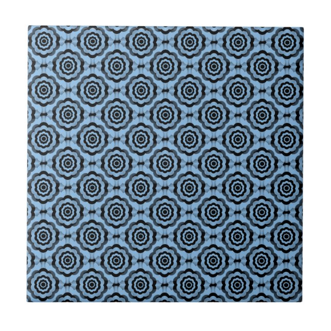 Blue Black Flower Seamless Pattern Ceramic Tile (Front)