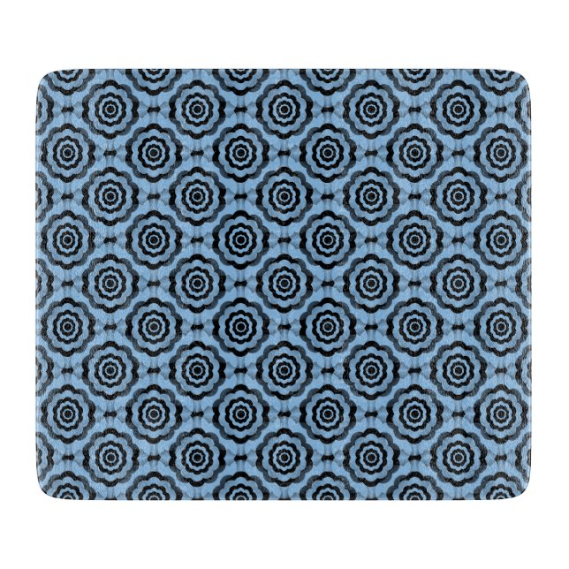 Blue Black Flower Seamless Pattern Cutting Board (Front)