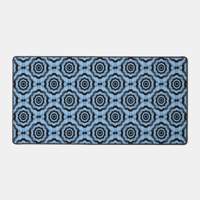 Blue Black Flower Seamless Pattern Desk Mat (Front)