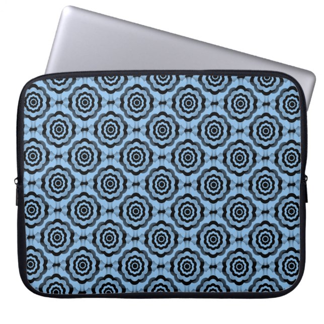 Blue Black Flower Seamless Pattern Laptop Sleeve (Front)
