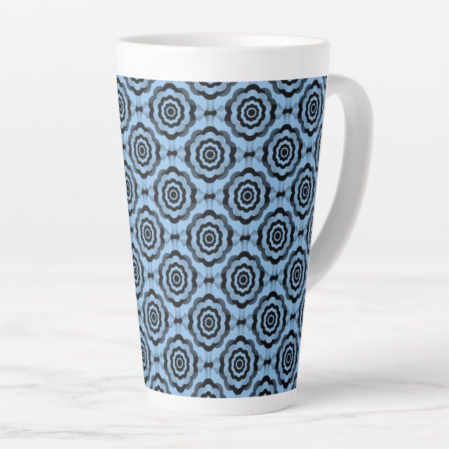 Blue Black Flower Seamless Pattern Latte Mug (Right Angle)