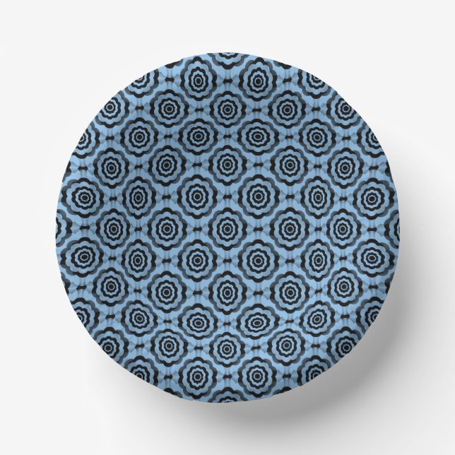 Blue Black Flower Seamless Pattern Paper Plate (Front)