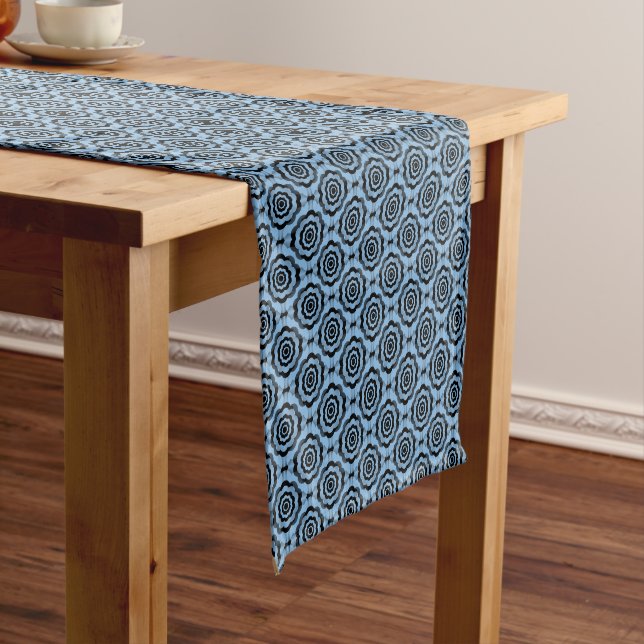 Blue Black Flower Seamless Pattern Short Table Runner (In Situ)