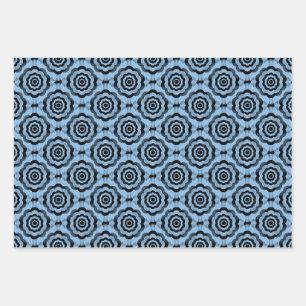 Blue Black Flower Seamless Pattern Wrapping Paper Sheet