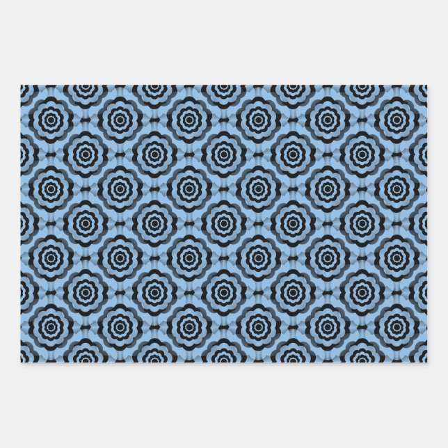 Blue Black Flower Seamless Pattern Wrapping Paper Sheet (Front)