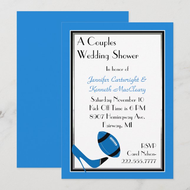 Blue & Black Football Wedding Shower Invitation (Front/Back)