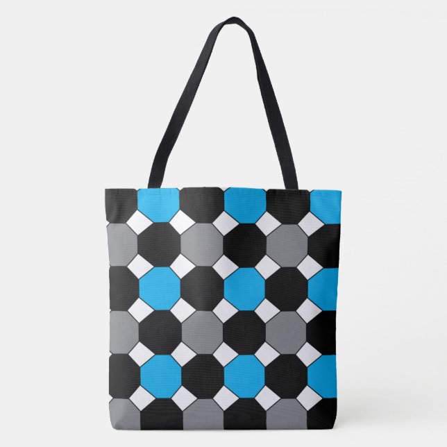 Blue Black Geometric Pattern Tote Bag (Front)