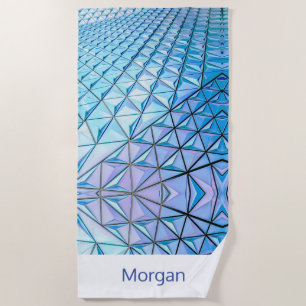 Blue & Black Geometric Shapes, Name or Initials Beach Towel