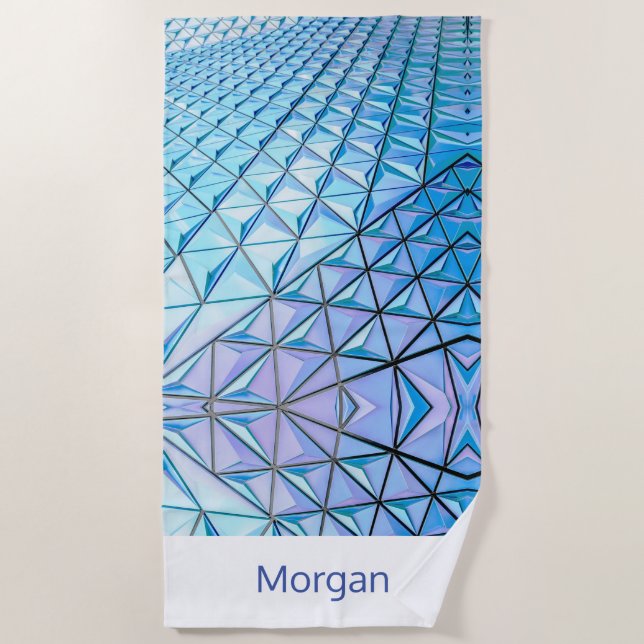 Blue & Black Geometric Shapes, Name or Initials Beach Towel (Front)