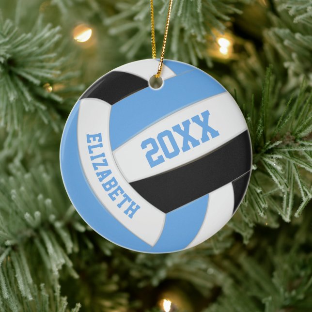 blue black girls boys sports keepsake volleyball ceramic ornament (Tree)