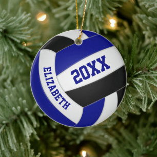 Blue black girls boys team colours volleyball ceramic ornament