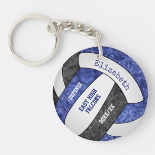 Blue black girly sports custom volleyball key ring