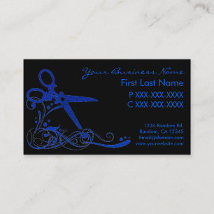 Blue black glitter swirl hair cut business cards