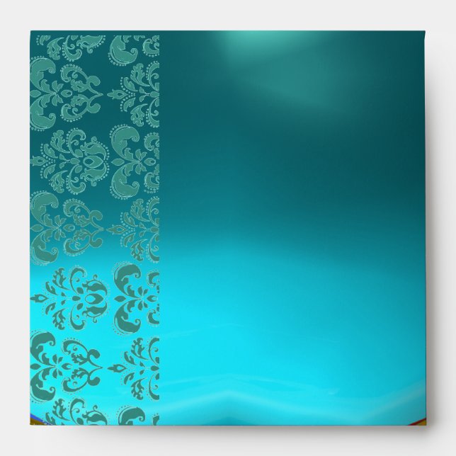 BLUE BLACK GOLD DAMASK TURQUASE AQUAMARINE ENVELOPE (Front)
