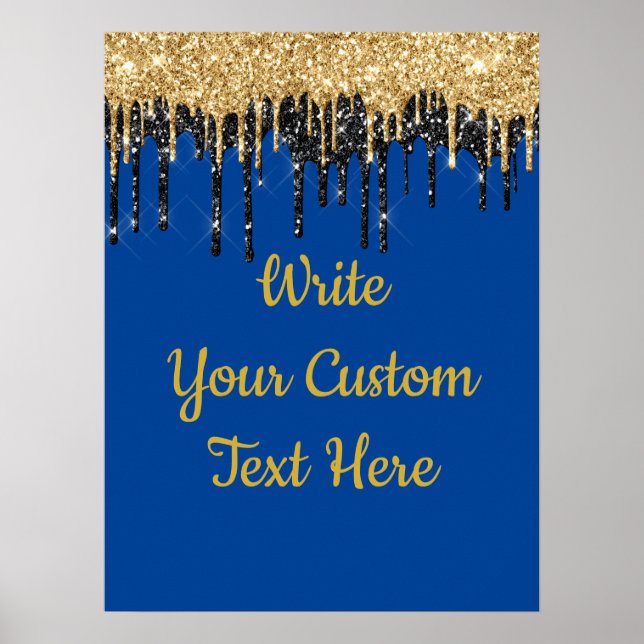 Blue Black Gold Glitter Birthday Party Anniversary Poster (Front)