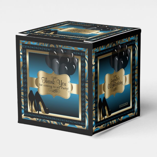 Blue, Black & Gold Metallic - 00th Birthday Favour Box (Front Side)