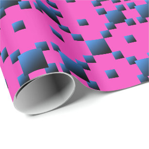 Blue Black Gradient Check Pink Background Wrapping Paper
