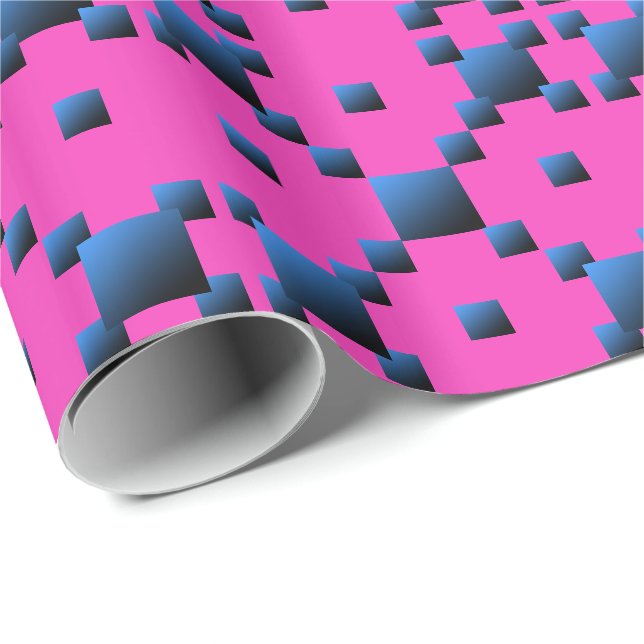 Blue Black Gradient Check Pink Background Wrapping Paper (Roll Corner)