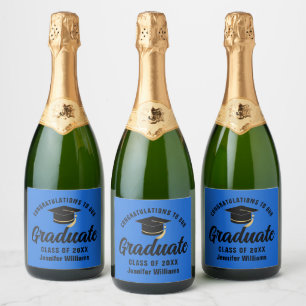 Blue Black Graduate Custom Graduation Party Sparkling Wine Label