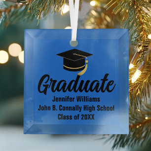 Blue Black Graduate Personalised Graduation Glass Tree Decoration