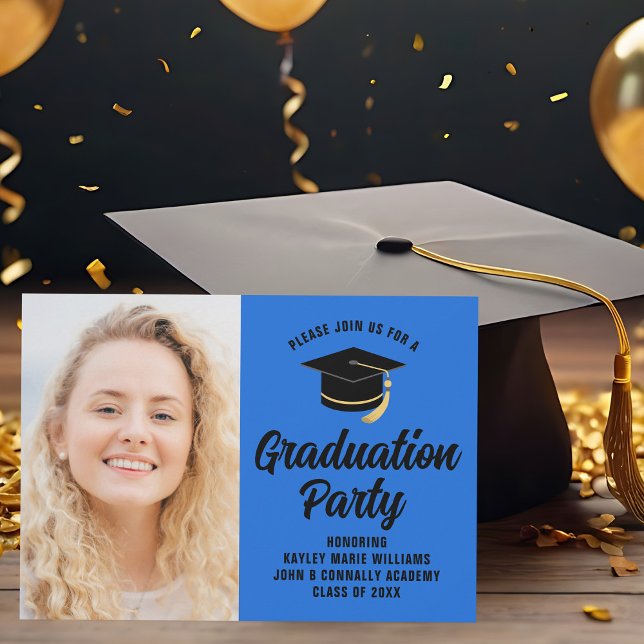 Blue Black Graduate Photo 2025 Graduation Party Invitation (Creator Uploaded)