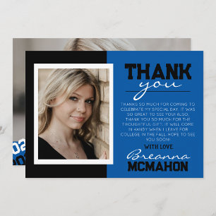 Blue & Black Graduation 2 Photo Thank You Card