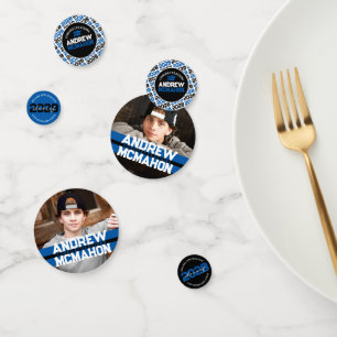 Blue & Black Graduation Photo Personalised Party Confetti