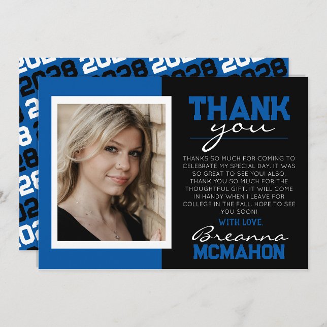 Blue & Black Graduation Photo Thank You Card (Creator Uploaded)