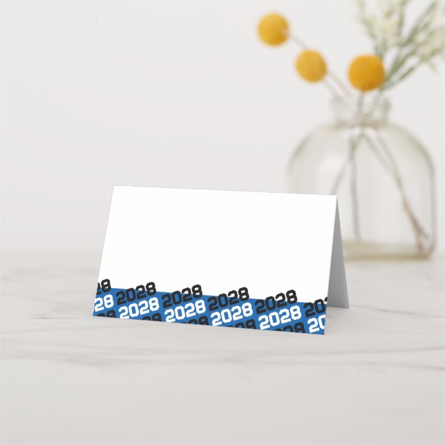 Blue & Black Graduation Year Folding Food or Place Card (Front)