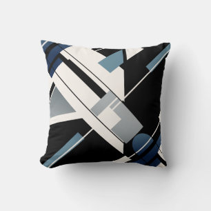 Blue Black Gray White Diagonal MCM-inspired Design Cushion