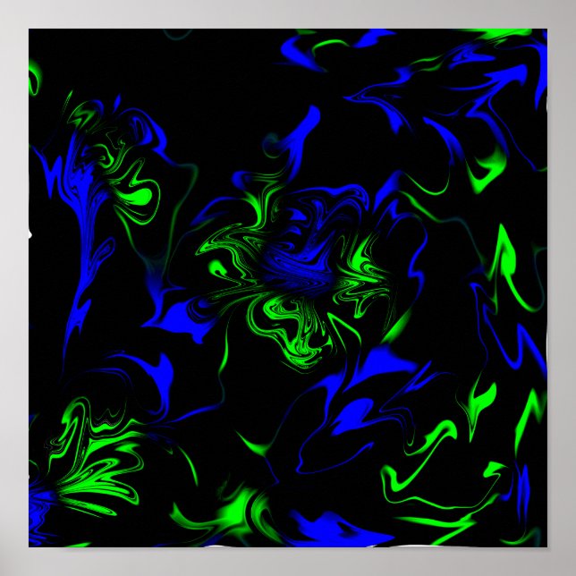 Blue, Black, Green Liquid Art Poster (Front)